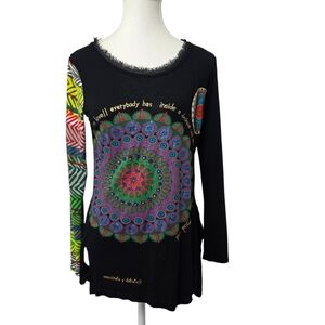 Desigual Black Multicolor Art to Wear Long Sleeve Top